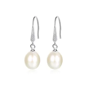 CZCITY High Quality 925 Sterling Silver Jewelry Natural Freshwater Pearl Earrings Hooks Dangle Drop Earing