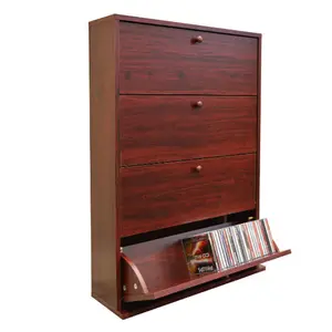 CD Storage Cupboard Tilting 4 Drawer - Mahogany