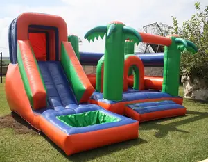 Tropis Inflatable Castle dan Air Slide Combo Taman Anak-anak Tiup Bermain Bounce House dengan Blower