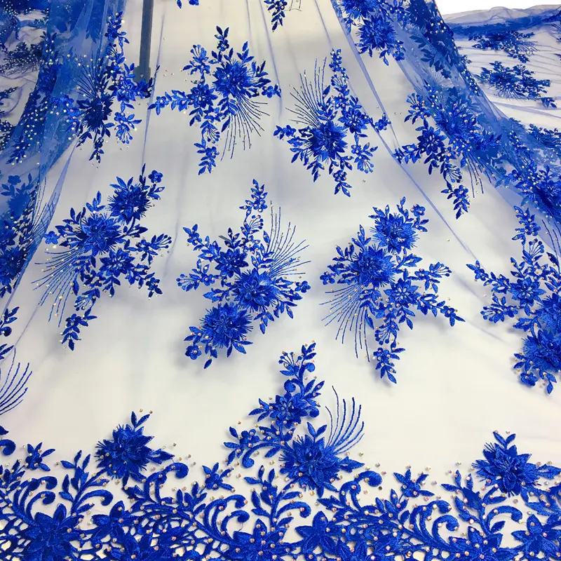 Flower pattern bridal dress embroidery beaded ankara lace fabric for wedding