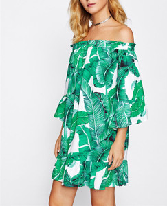 Otoño <span class=keywords><strong>de</strong></span> hombro Bardot <span class=keywords><strong>manga</strong></span> imprimir vestidos - Product Image 3