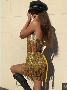 Bestdance pullu üst etek elbise oryantal dans kostümleri pullu püskül saçak dans kıyafet için festivali parti kulübü