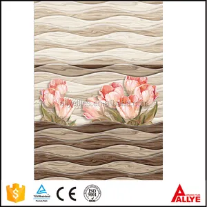 Fujian 3D glass tile printing, wave and pink flower patterns ceramic tiles front wall for bathroom or kitchen room