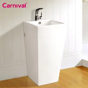 Venta directa de fábrica precio barato porcelana piso montado lavabo baño color blanco cuadrado cerámica pedesatl fregadero tazón