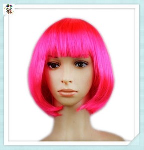Perruques synthétiques HPC-0035, courtes, roses, bon marché, pour fête <span class=keywords><strong>de</strong></span> carnaval, vente en gros - Product Image 3