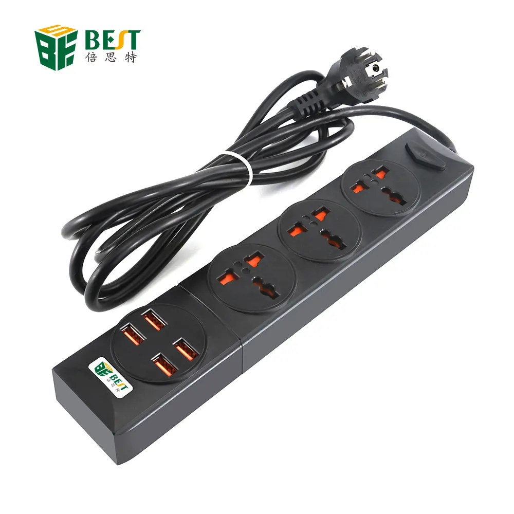 BST-01 EU standard plug 2/3 gang power socket with 4 way USB european standard extension power socket