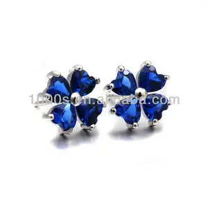 Gratis Monster Dropshipping mode antieke cz stud hart/klavertje zilveren stud oorbellen met blauwe zirkoon