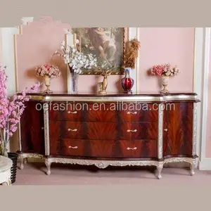 OE-FASHION New Classical Solid carved handmade cherry champagne silver door hall Shoe cabinet entrance console 1029