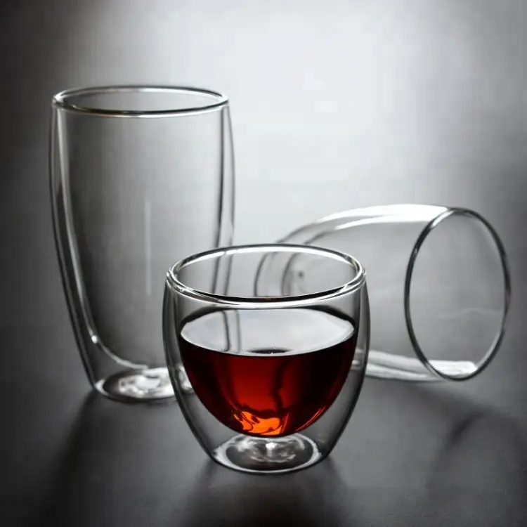 ロゴガラス付き二重壁ガラス250mlコーヒーカップ二重壁ティーカップガラスカップ