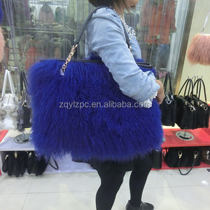 Borsa a Spalla ALICEFUR in Vera <span class=keywords><strong>Pelliccia</strong></span> di <span class=keywords><strong>Agnello</strong></span> Mongolo e Pelle di Pecora, Morbida e Riccia, Grande Formato, Invernale/Primaverile - Product Image 5