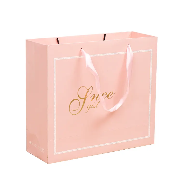 Beautiful pink paper dress bag clothing shopping bag with custom brand name