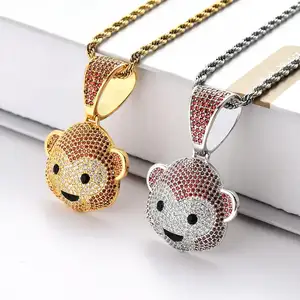 Hiphop Animal Monkey Pendant for Man Iced Out AAA Cubic Zircon Stone Charm Stainless Steel Necklace Top Quality Jewelry Spot