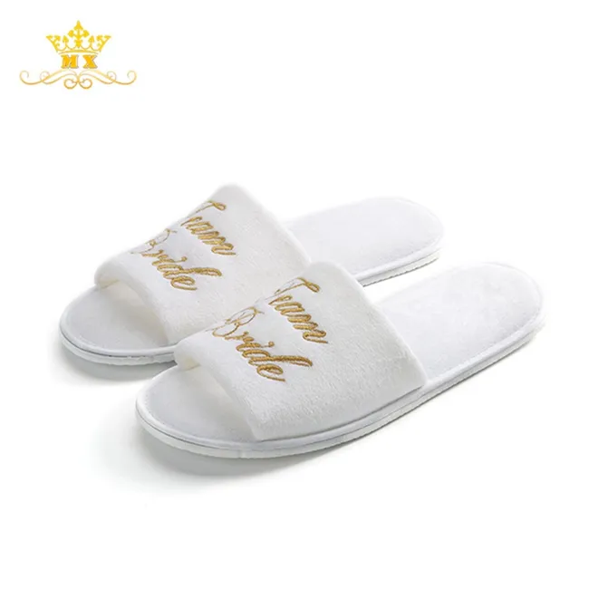 Custom wedding bride white velvet lady eva slippers for spa hotel