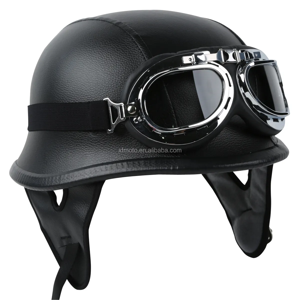 XF270201 Motorcycle Biker WWII Style DOT Black Leather German Motorcycle HALF Helmet w/Pilot