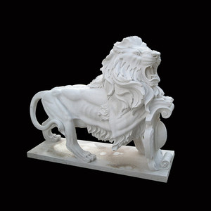 Talla de piedra de mármol blanco tamaño de <span class=keywords><strong>la</strong></span> vida animal león rugiente escultura - Product Image 1