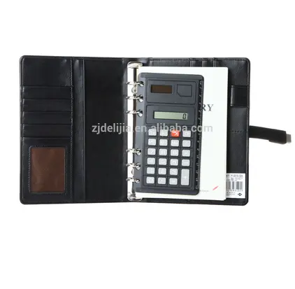 Promotional leather cover a5 size kraft paper note book set with calculator
