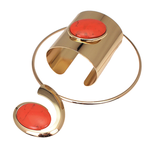 Big Oval Resin Set Đồ Trang Sức Kim Loại Torques Cuff Vòng Đeo Tay Vòng Cổ Phụ Nữ Hợp Kim Statement Necklaces Đảng Bộ - Product Image 3