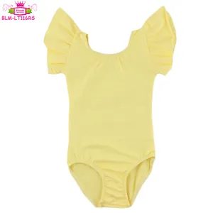 Grosir Leotard Lengan Pendek Balita & Balita Flutter Kuning Gadis Artistik Senam Leotards Tari Balet Anak-anak