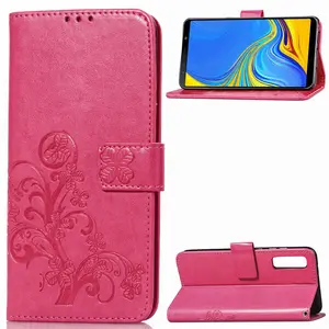 Luxus Vier Kleeblatt Präge Blume Leder telefon fall Für Samsung Galaxy A5 A7 A9Star A6s A6 A8 Plus 2018 flip brieftasche fall