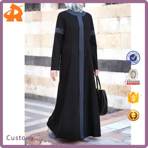 Pabrik grosir kain Abaya desain katun langsung WANITA HITAM layanan OEM Abaya Muslim tenun Timur Tengah dewasa