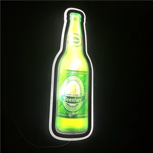 ผู้ผลิตแขวนผนังกลางแจ้งขวดเบียร์รูปร่างโฆษณาอะคริลิค LED ป้ายสำหรับบาร์เบียร์