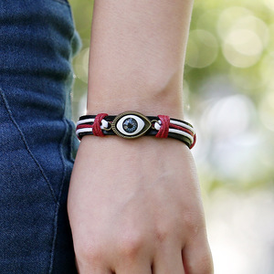 Pulsera de cáñamo de cuero con abalorio de ojo de aleación de moda, pulsera de cuerda de cera de cuero de ojo del <span class=keywords><strong>diablo</strong></span> Popular de alta calidad, regalo - Product Image 3