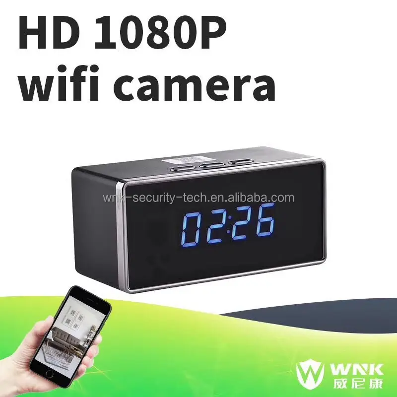 1080 P H.264 di Visione Notturna Wireless P2P Nanny Desk Alarm Clock Wifi Della Macchina Fotografica