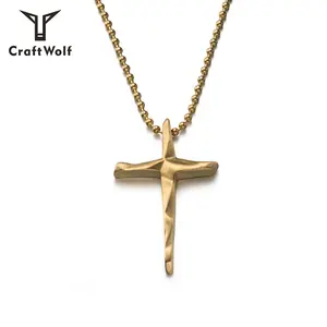 Craft Wolf fashion Jewelry couple plated gold silver Stainless Steel cross pendant chain Necklace for men women