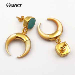 WT-E427 Nuovi Orecchini Pendenti a Mezzaluna <span class=keywords><strong>in</strong></span> Conchiglia Naturale con Pietra Verde, Design Vintage per Donne alla Moda - Product Image 3