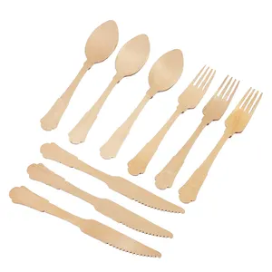 Nhà Máy Thiết Kế Tự Nhiên Trung Quốc Dùng Một Lần Tre Bộ Đồ Ăn Bán Buôn Nhà Hàng Spoon Fork Knife Sets