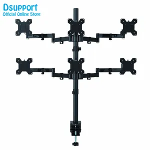 Six Arm LCD LED Monitor Stand Desk Mount Bracket Heavy Duty & Fully Adjustable 6 Screens 180 degree Pull Out Swivel Arm