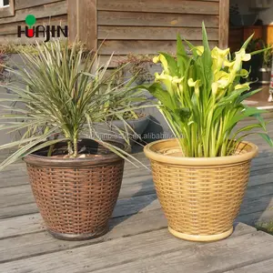 Best Choose Pots Garden Rattan Wicker Basket Plastic Flower Vases Round Floor PE Plant CLASSIC Wholesale Used with Flower/green