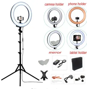 18 "55W 240 LEVOU Kit de Luz do Anel RL-18 Câmera Fotográfica/Estúdio/Telefone/Vídeo 5500K a fotografia Pode Ser Escurecido Lâmpada Anel com tripé