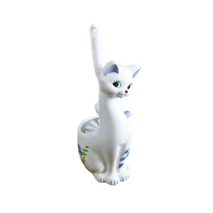 Elegant cat shaped bathroom set ceramic toilet brush holder