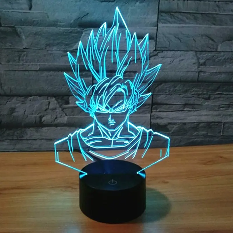 ドラゴンボールZスーパーサイヤ人ゴッドゴクアクションフィギュア3Dテーブルランプ7色変更ナイトライトボーイズキッズギフト