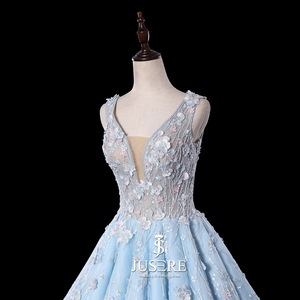 Luxury Fortemente Del Merletto In Rilievo Blu Quinceanera di Sfera di Stile Dell'abito Puffy di Fidanzamento Abiti <span class=keywords><strong>Da</strong></span> <span class=keywords><strong>Sposa</strong></span> - Product Image 2