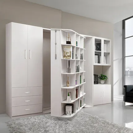 Draaibare Smart Meubels Slaapkamer Sets Opvouwbare Saving Ruimte Houten Murphy Muur Bedden Met Boekenkast