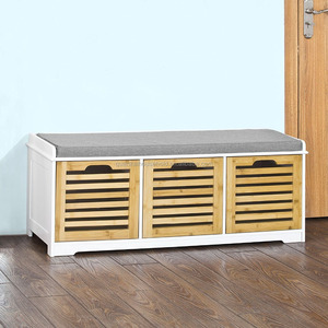 Bamboo Storage Bench Shoe Cabinet Shoe Bench with Soft Seat Cushion - Product Image 1