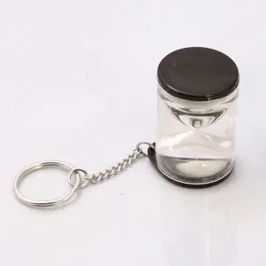 Mini Acrylic Sand Clock Timer Keyring Printing Logo Hourglass Keychains 3 min For Sale