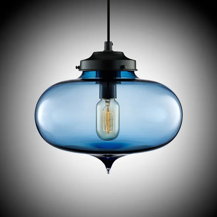 Lampe suspendue en verre soufflé à la main, luminaire suspendu avec une plaque de plafond, offre spéciale d'usine