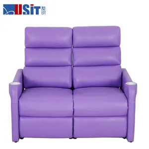 Usit UV-821AN VIP cine pareja sofá, sofá reclinable cubierta de cuero púrpura con reposapiés