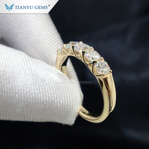 Tianyu gems-banda de boda de oro amarillo auténtico, 3,5x3,5mm, Moissanite asscher, 5 piedras, para mujer - Product Image 6
