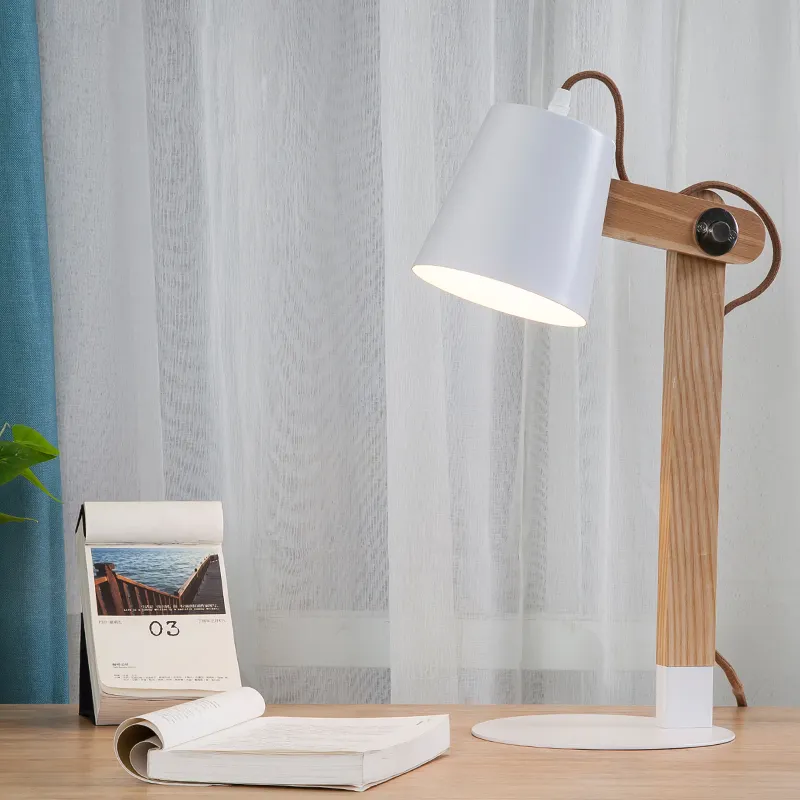 modern wooden simple design lamp E27 holder Iron lampshade table lamp
