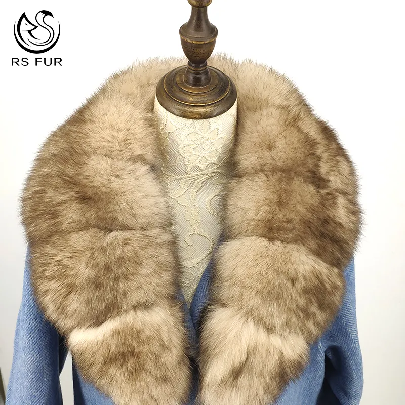 Factory fashion real silver fox fur trim detachable stitching fox fur collar for Turkey