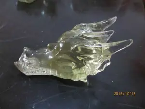 天然黄水晶水晶石雕刻龙头头骨/水晶龙头头骨雕刻治疗