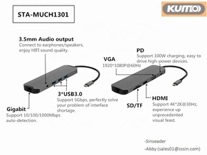10 in 1 <span class=keywords><strong>convertitore</strong></span> Multi-porte tipo C a HDMI VGA RJ45 3 usb3 TF <span class=keywords><strong>SD</strong></span> 3.5MM PD Hub - Product Image 3