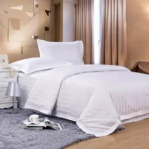 Pemasok Cina Satin 100 Katun Hotel Putih Bergaris Bed Duvet Cover untuk Tempat Tidur Tunggal