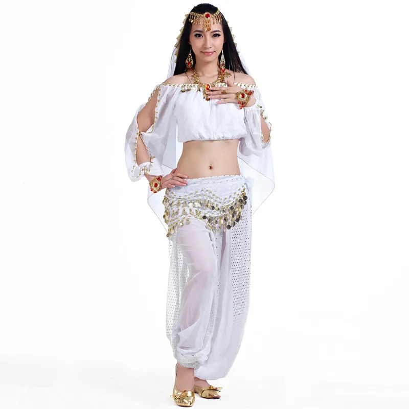 BestDance Atasan Sifon Lengan Panjang, Set Gaun Tari Perut Indian Gipsi, Kostum Karnaval Halloween