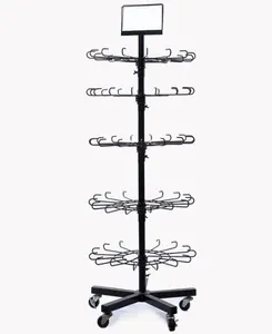 Wholesale floor retail shop fitting five ties wire display rack with wheels