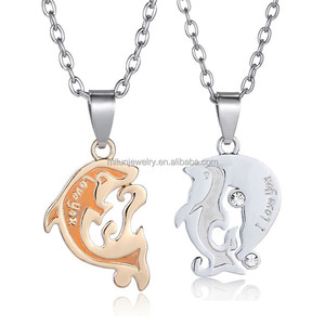 2016 Couples sautoir Double couleur dauphin pendentif collier <span class=keywords><strong>je</strong></span> <span class=keywords><strong>te</strong></span> aime anglais clavicule chaîne - Product Image 1